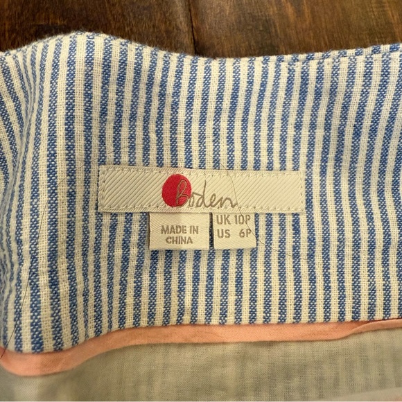 Boden Leonora Striped Tie Waist Pencil Skirt Blue White size 6P Linen Blend - Picture 3 of 9